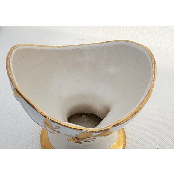 PLANTER/DECOR-23k GOLD TRIM-MCM-Cream & Gold-Small-Egg Shaped-Unique-Hand Paint - Picture 9 of 13
